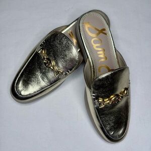 Sam Edelman Kira Gold Chain Leather Mule Loafers Size 7